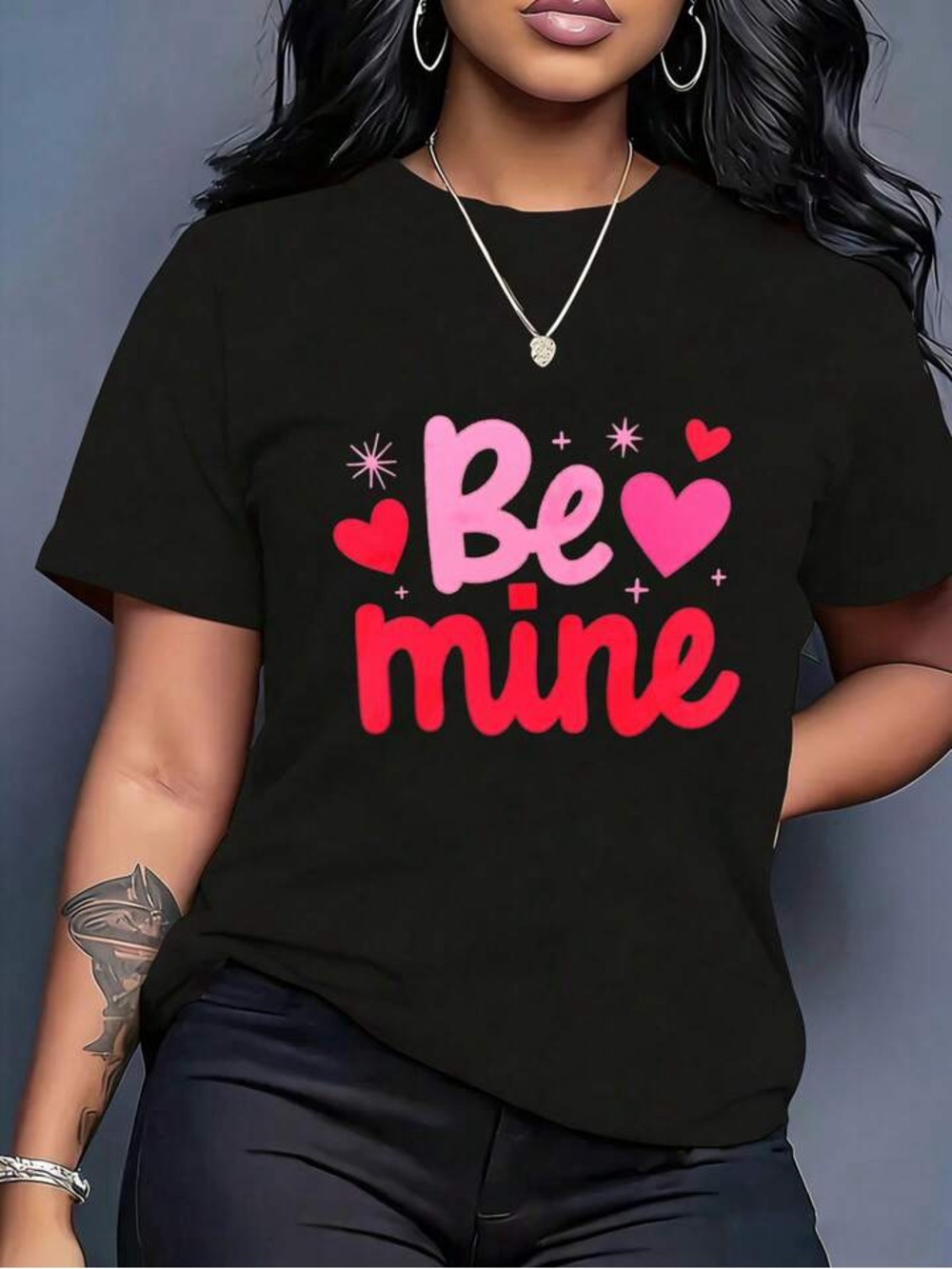 Be Mine Heart Graphic Tee - Black